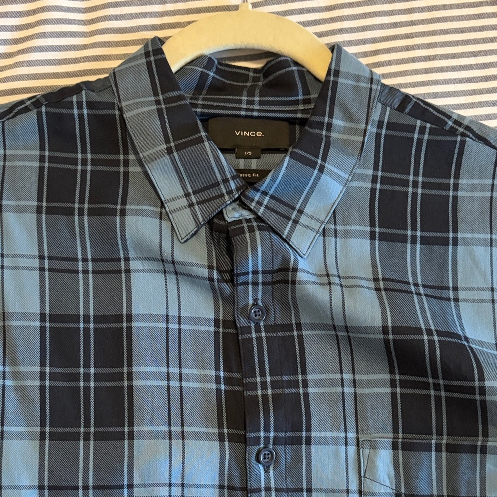 Vince Blue and Black Plaid Casual Button-Down Shirt